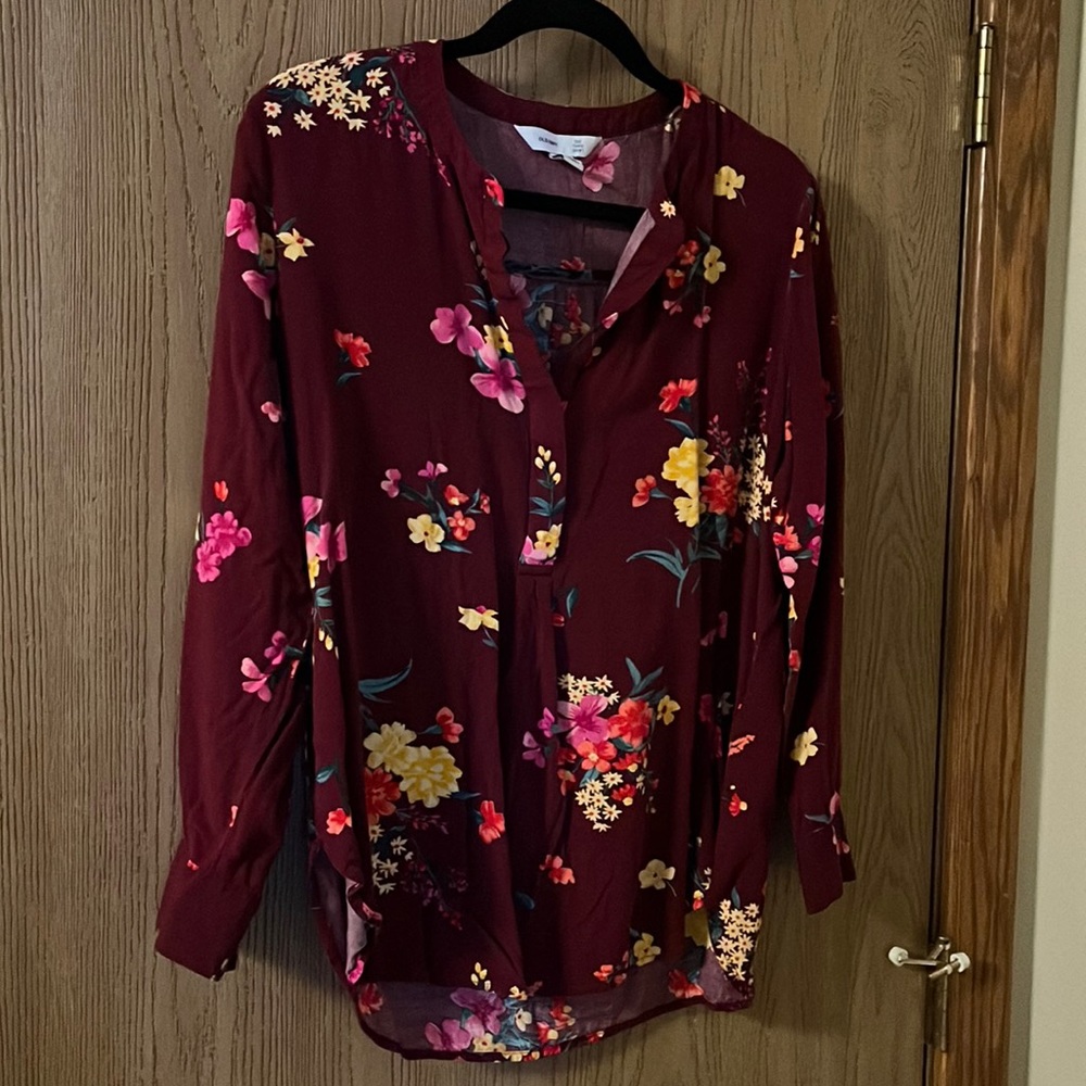 Burgundy Floral Old Navy Tunic Shirt - Large